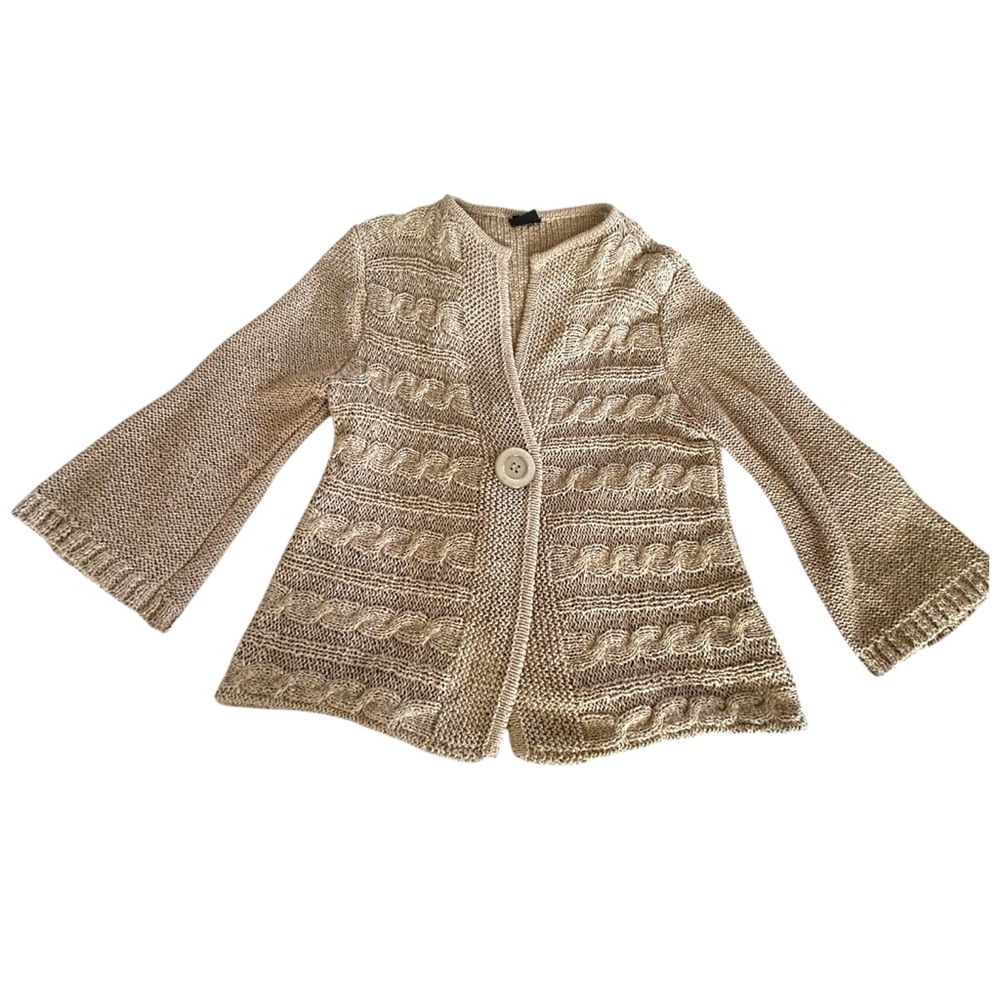 Tribal Tan Cable Open Knit Single Button Cardigan Size S Summer Sweater